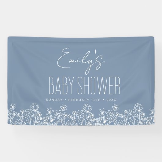 Dusty Blue Wildflower Boho Baby shower Spandoek (Horizontaal)