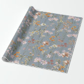 Dusty Blue Wildflower Boho Bloom Garden Boho Cadeaupapier (Uitgerold)