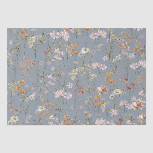 Dusty Blue Wildflower Boho Bloom Garden Boho Tissuepapier (Voorkant)