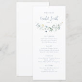 Dusty Blue Wildflower Boho Bruiloft Gast Naam Menu (Voorkant / Achterkant)