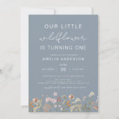 Dusty Blue Wildflower Boho Chic eerste verjaardag Kaart (Voorkant)