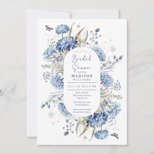 Dusty Blue Wildflower Boho Chic Vrijgezellenfeest Kaart (Voorkant)