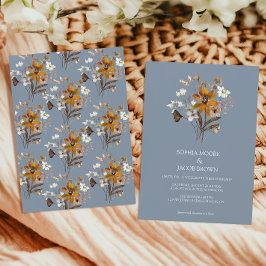 Dusty Blue Wildflower Boho Fall Wedding Kaart