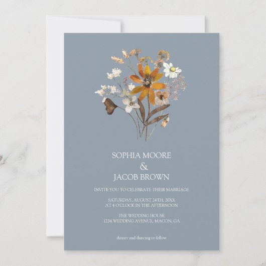 Dusty Blue Wildflower Boho Fall Wedding Kaart (Voorkant)