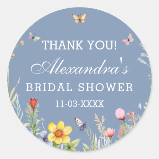 Dusty Blue Wildflower Boho Vrijgezellenfeest Dank  Ronde Sticker (Voorkant)