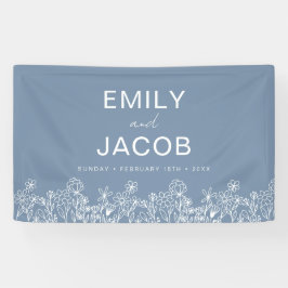 Dusty Blue Wildflower Boho Weddenschap in Bloom Spandoek