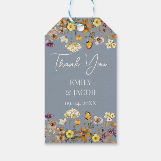 Dusty Blue Wildflower Boho Wedding Cadeaulabel (Voorkant)