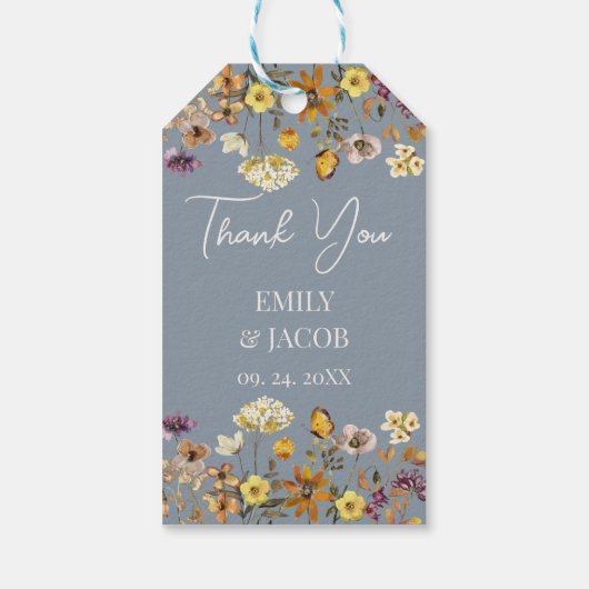 Dusty Blue Wildflower Boho Wedding Cadeaulabel (Achterkant)