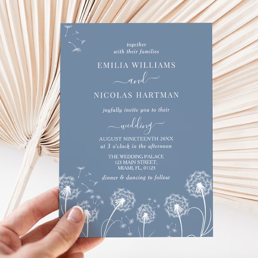 Dusty Blue Wildflower Boho Wedding Kaart