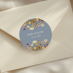 Dusty Blue Wildflower Boho Wedding Ronde Sticker