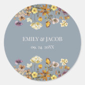 Dusty Blue Wildflower Boho Wedding Ronde Sticker (Voorkant)