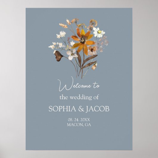 Dusty Blue Wildflower Boho Wedding Welcome Poster (Voorkant)