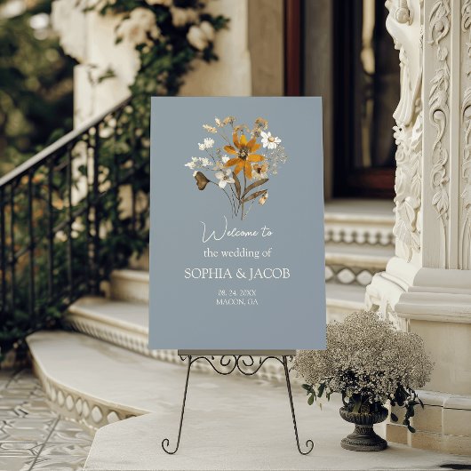 Dusty Blue Wildflower Boho Wedding Welcome Poster