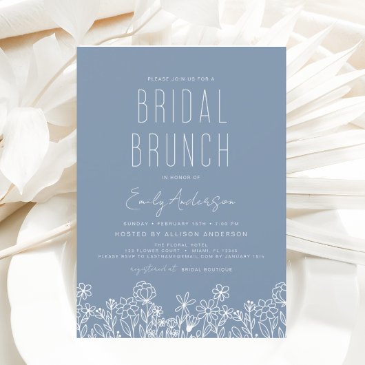 Dusty Blue Wildflower Bridal Brunch Vrijgezellenfe Kaart