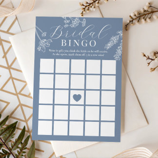 Dusty Blue Wildflower Bridal Shower Gift Bingo Kaart