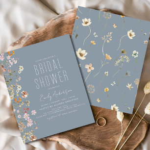 Dusty Blue Wildflower Bridal Shower Uitnodiging