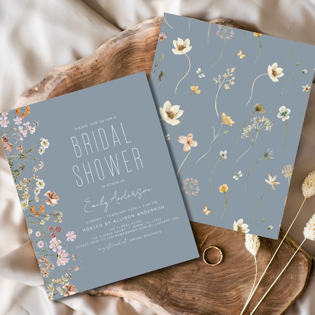 Dusty Blue Wildflower Bridal Shower Uitnodiging (Creator heeft geüpload)