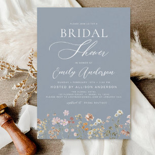 Dusty Blue Wildflower Bridal Shower Uitnodiging