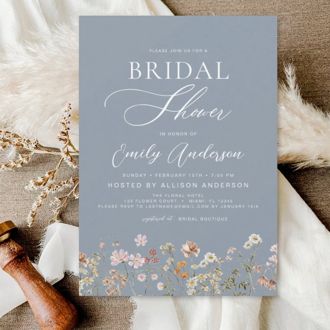 Dusty Blue Wildflower Bridal Shower Uitnodiging (Creator heeft geüpload)