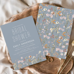 Dusty Blue Wildflower Bridal Shower Uitnodiging