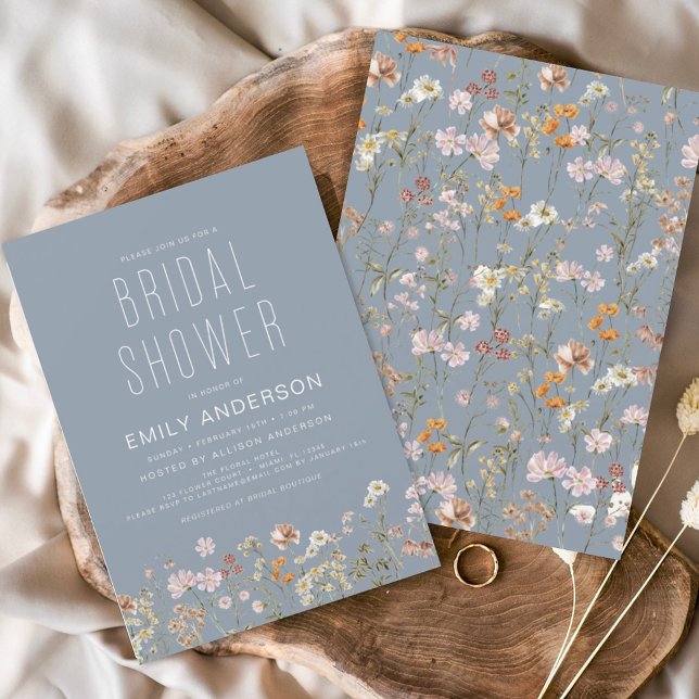 Dusty Blue Wildflower Bridal Shower Uitnodiging (Creator heeft geüpload)