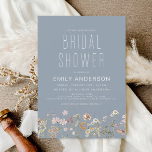 Dusty Blue Wildflower Bridal Shower Uitnodiging