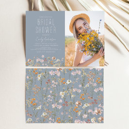 Dusty Blue Wildflower Bridal Shower Uitnodiging