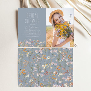 Dusty Blue Wildflower Bridal Shower Uitnodiging