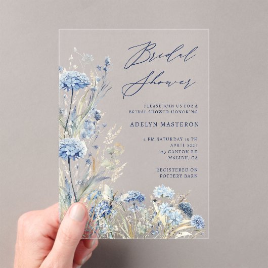Dusty Blue Wildflower Bridal Shower Uitnodiging (Insitu (Draagbaar))