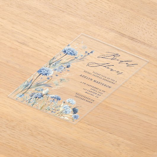 Dusty Blue Wildflower Bridal Shower Uitnodiging (Laagn)