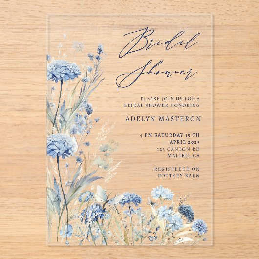 Dusty Blue Wildflower Bridal Shower Uitnodiging (Voorkant)