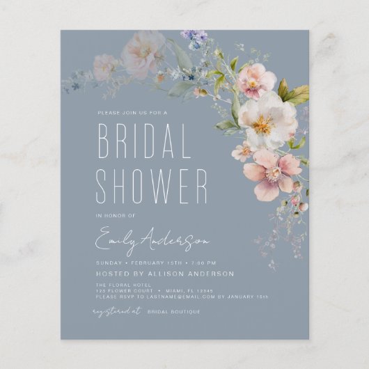 Dusty Blue Wildflower Bridal Shower Uitnodiging Flyer (Voorkant)