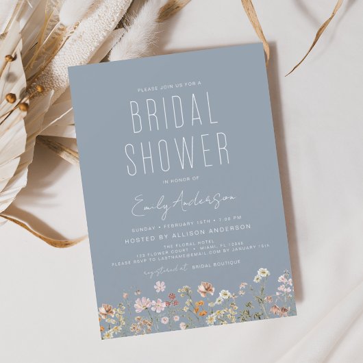 Dusty Blue Wildflower Bridal Shower Uitnodiging Flyer