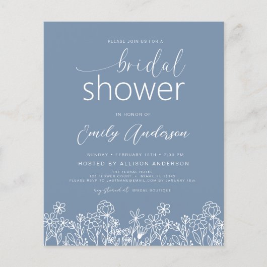 Dusty Blue Wildflower Bridal Shower Uitnodiging Flyer (Voorkant)