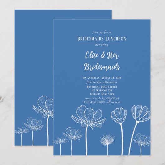 Dusty Blue Wildflower Bridesmaids Luncheon Kaart (Voorkant / Achterkant)