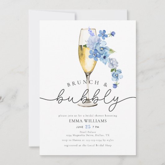 Dusty Blue Wildflower Brunch Bubble Vrijgezellenfe Kaart (Voorkant)