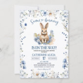 Dusty Blue Wildflower Bunny baby shower Kaart (Voorkant)