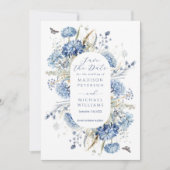 Dusty Blue Wildflower & Butterfly Elegant Huwelijk Save The Date (Voorkant)