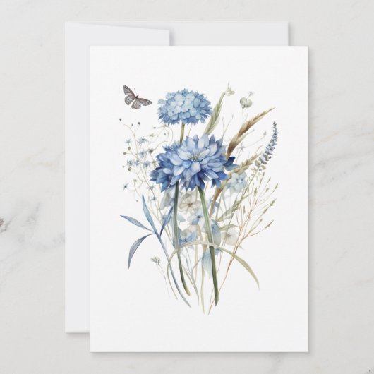 Dusty Blue Wildflower & Butterfly Elegant Huwelijk Save The Date (Achterkant)