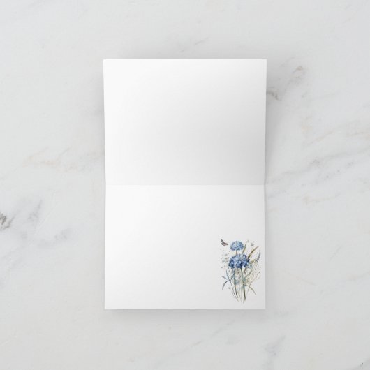 Dusty Blue Wildflower & Butterfly Wedding Bedankkaart (Binnen)