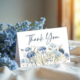Dusty Blue Wildflower & Butterfly Wedding Bedankkaart