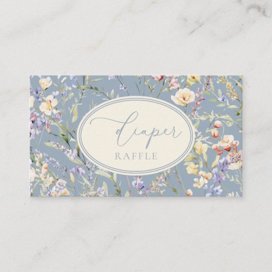 Dusty Blue Wildflower Diaper Raffle Informatiekaartje (Voorkant)