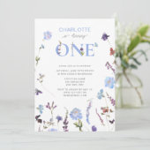 Dusty Blue Wildflower draaien een 1e verjaardag Kaart (Staand voorkant)