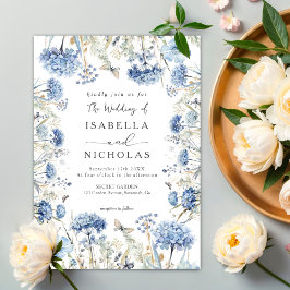 Dusty Blue Wildflower Elegant Boho Wedding Kaart