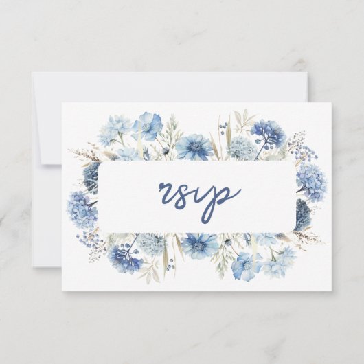 Dusty Blue Wildflower Elegant Boho Wedding RSVP (Achterkant)