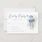Dusty Blue Wildflower Elegant Boho Wedding RSVP Kaartje (Voorkant)