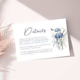 Dusty Blue Wildflower Elegant Wedding Details Informatiekaartje