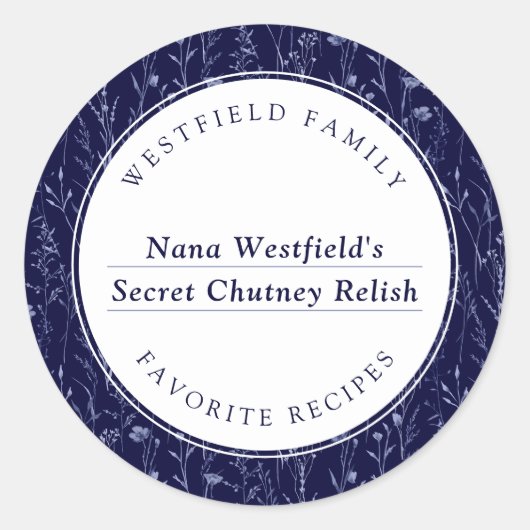 Dusty Blue Wildflower Familie Recept Eten Label (Voorkant)