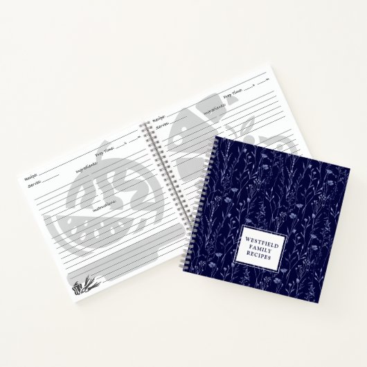 Dusty Blue Wildflower Familienaam Recept Notitieboek (Binnen)