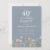 Dusty Blue Wildflower Floral 40e verjaardag Kaart (Voorkant)